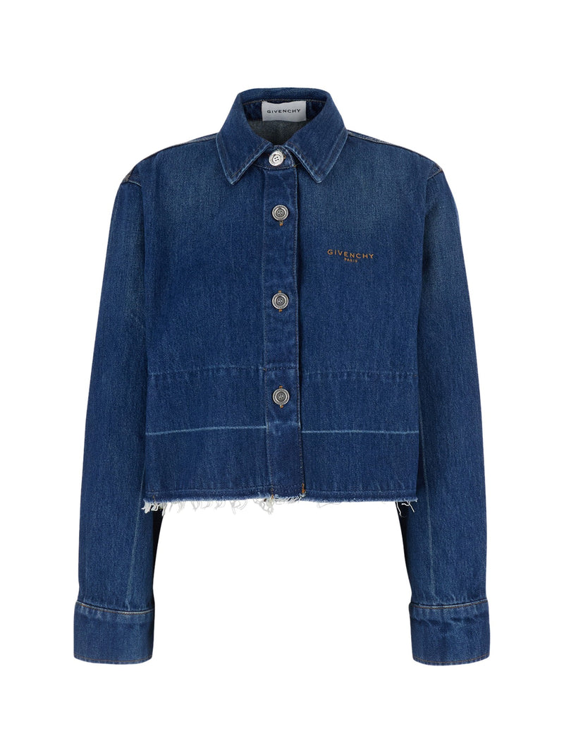 Givenchy Cropped Denim Jacket with Fringed Hem