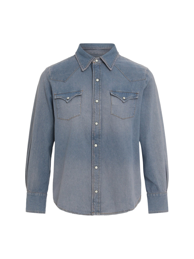 THE GREAT Western Denim Shirt in Faded Blue