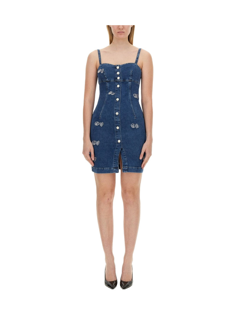 Moschino Heart-Detail Denim Bustier Dress