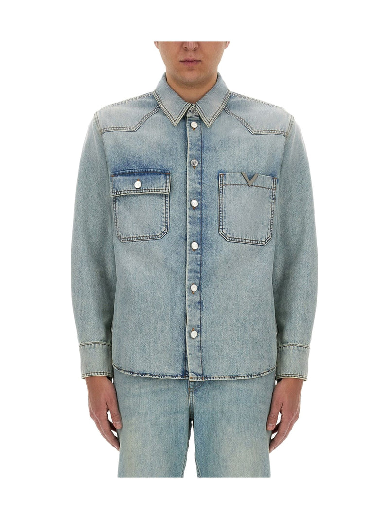 Valentino Western Snap Shirt in Washed Blue