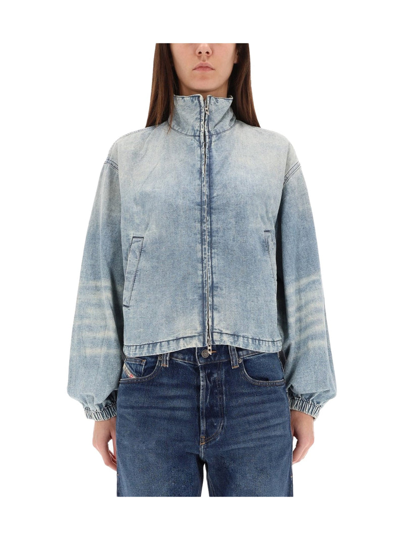 Diesel Zip Denim Jacket in Bleached Blue