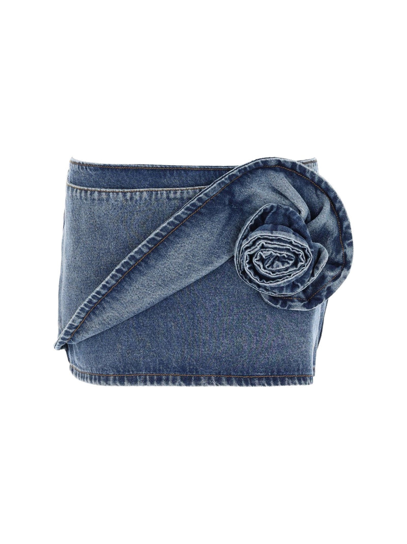 Magda Butrym Rose Wrap Mini Skirt in Blue Denim
