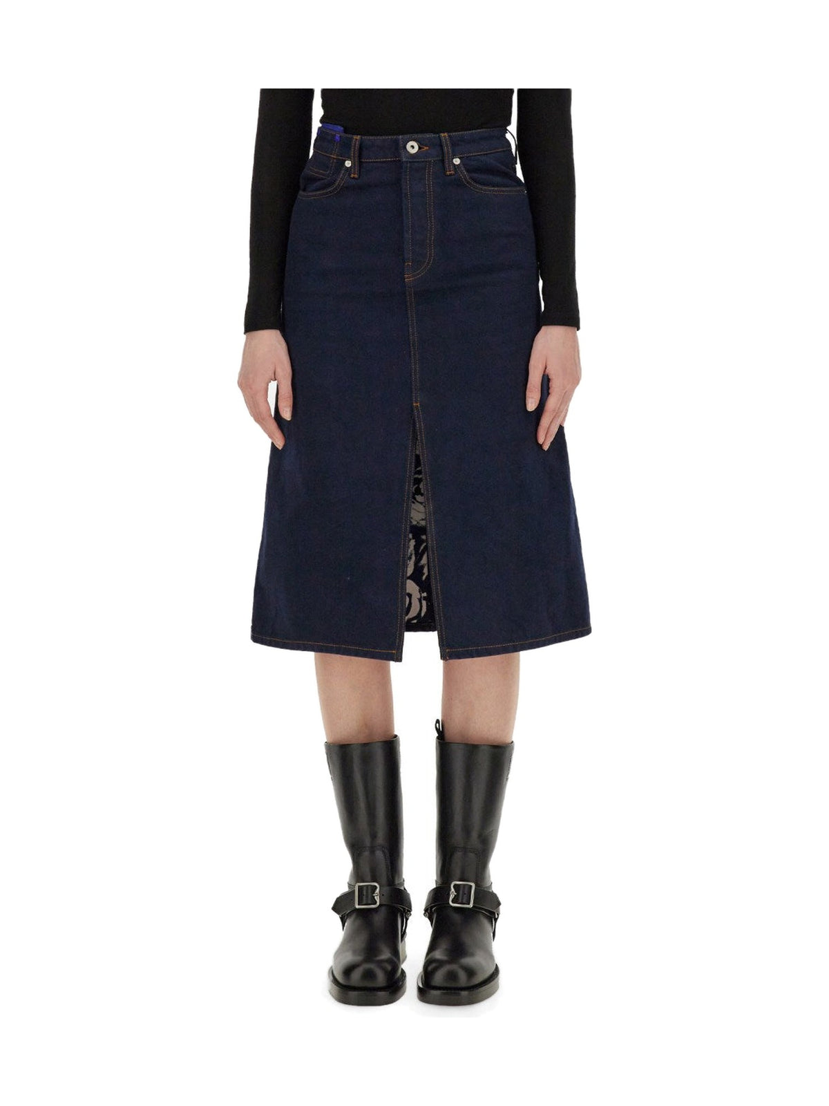 Burberry Midi Denim Skirt with Front Slit