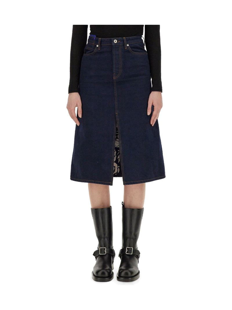 Burberry Midi Denim Skirt with Front Slit