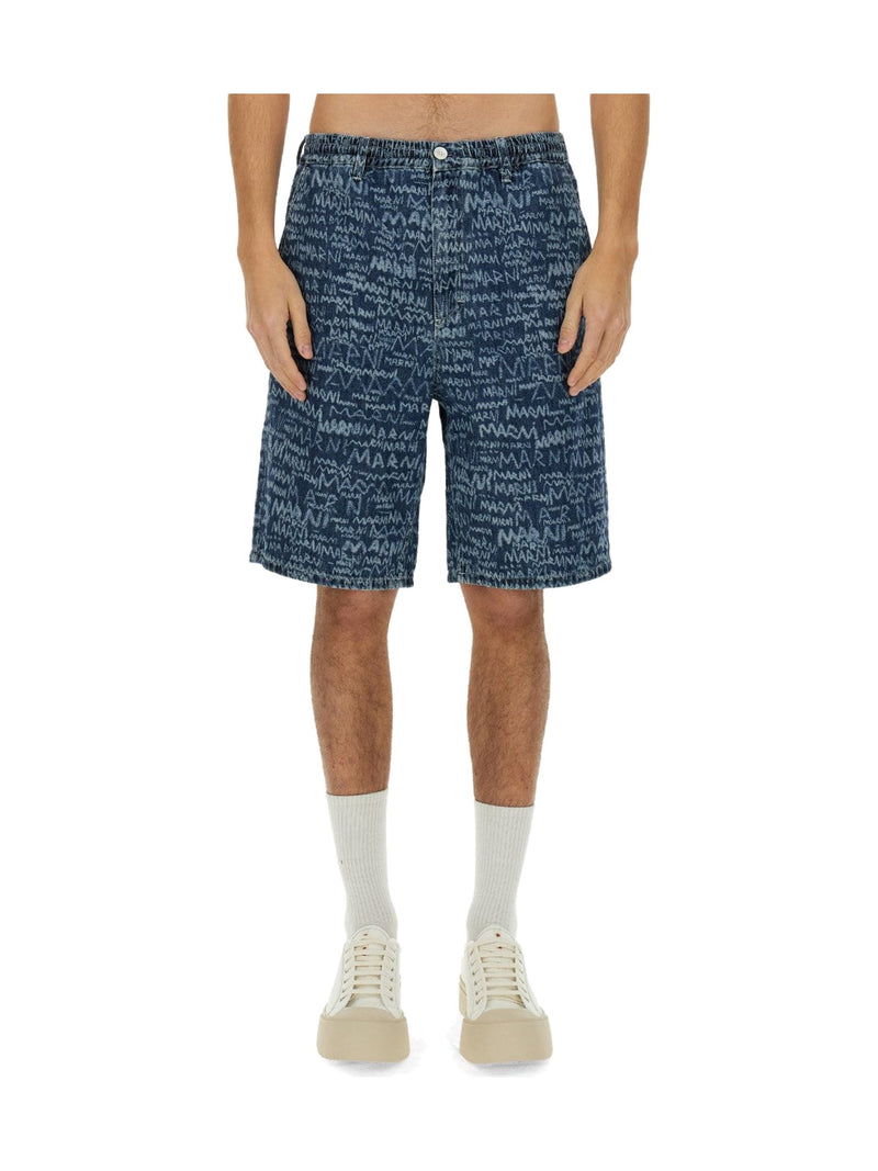 Marni Denim Shorts with Scribble Logo Print