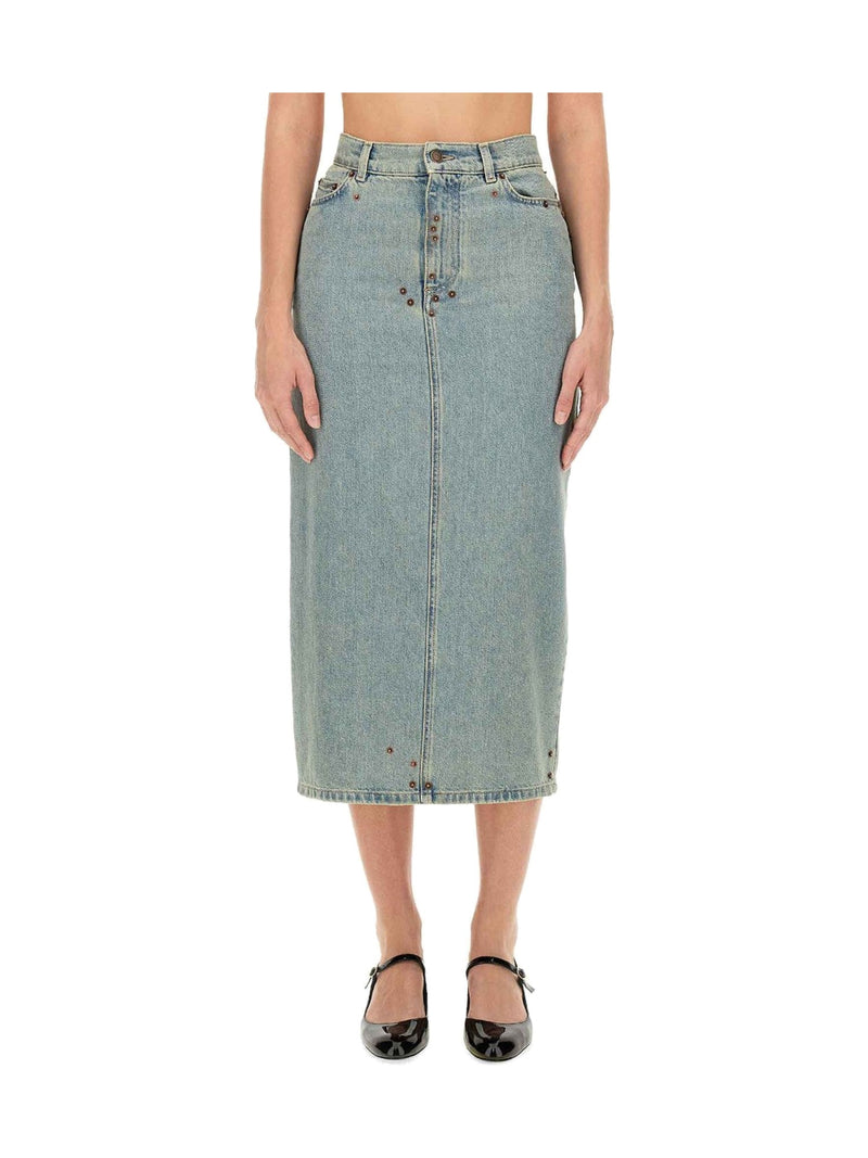 Moschino Embellished Denim Pencil Skirt