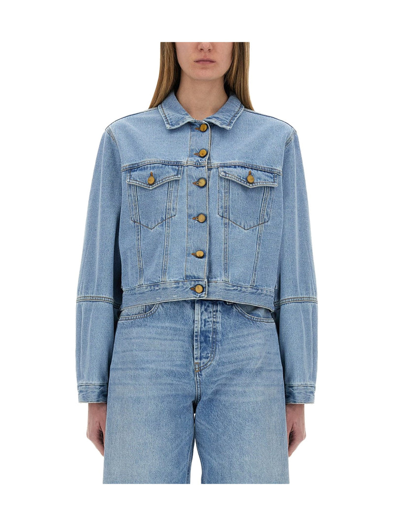 Alysi Cropped Denim Jacket with Gold Buttons