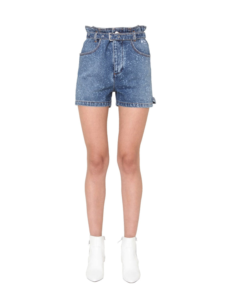 MSGM Belted Paperbag Denim Shorts