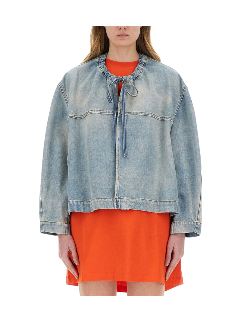 MSGM Oversized Tie-Neck Denim Jacket