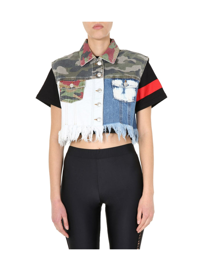 GCDS Cropped Patchwork Denim Vest