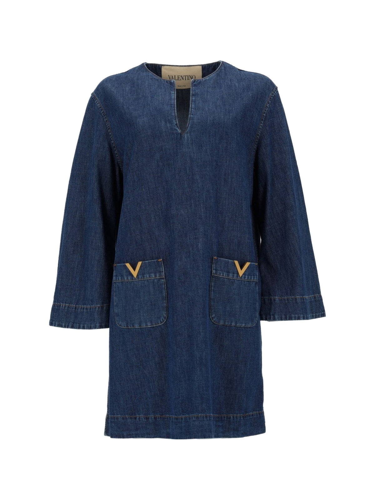 Valentino Chambray Tunic Dress with V Pockets