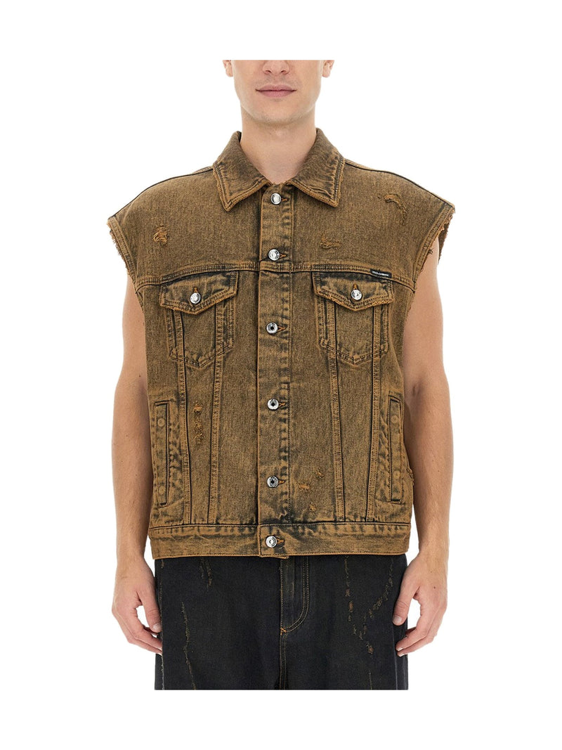 Dolce & Gabbana Overdyed Denim Vest in Rust