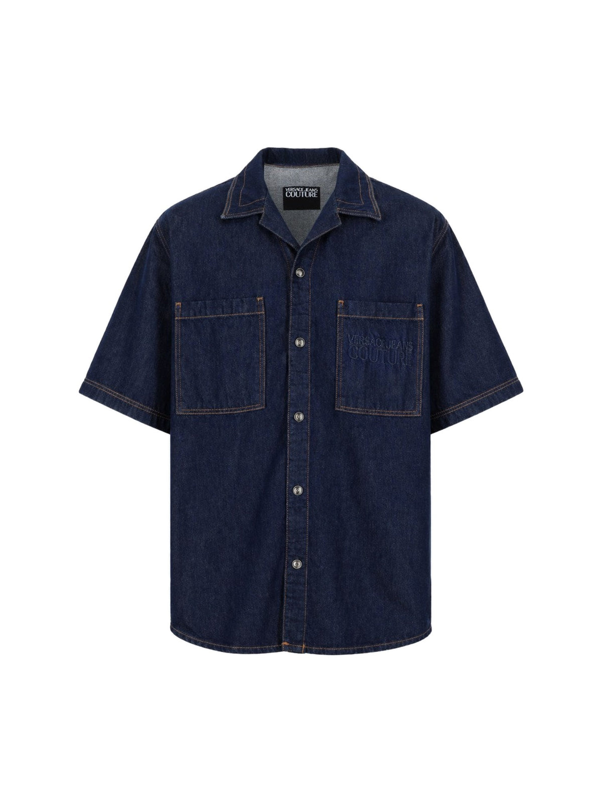 Versace Jeans Couture Short-Sleeve Denim Shirt with Logo