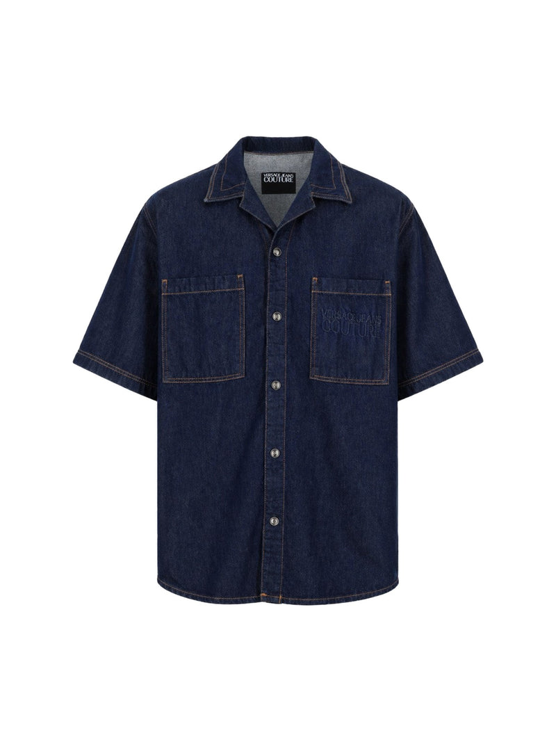 Versace Jeans Couture Short-Sleeve Denim Shirt with Logo