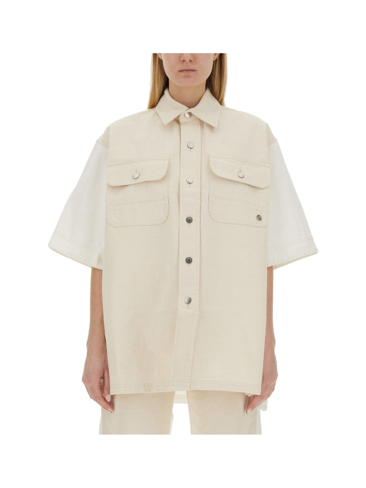 Stella McCartney Short-Sleeve Denim Shirt in Ivory