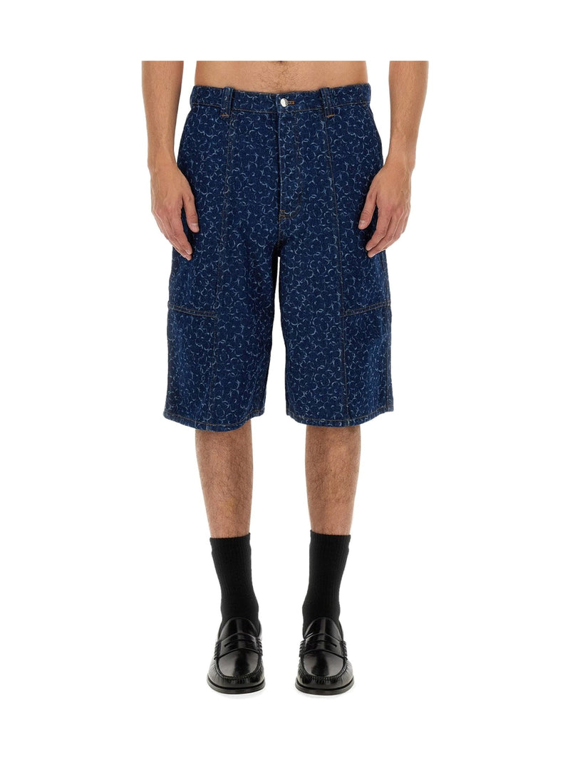 Maison Kitsuné Printed Denim Bermuda Shorts