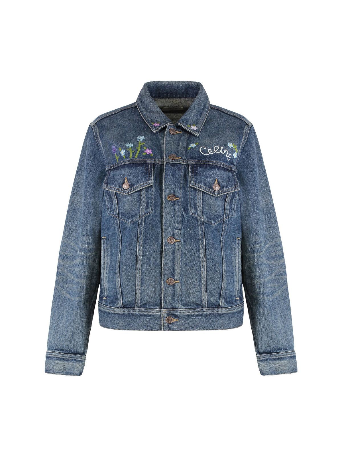 CELINE Denim Jacket with Flower Embroidery