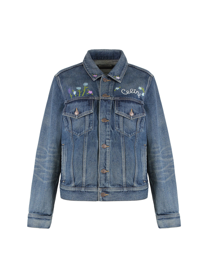 CELINE Denim Jacket with Flower Embroidery
