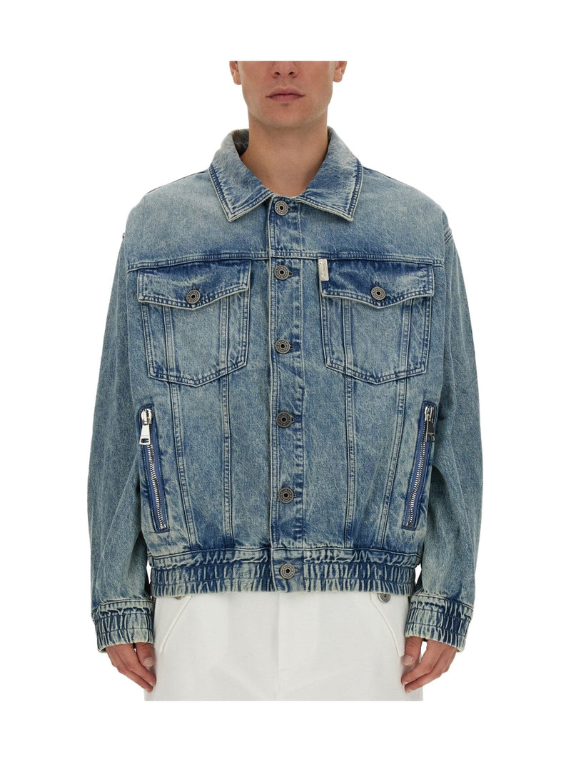 Balmain Washed Denim Jacket with Zip Pockets
