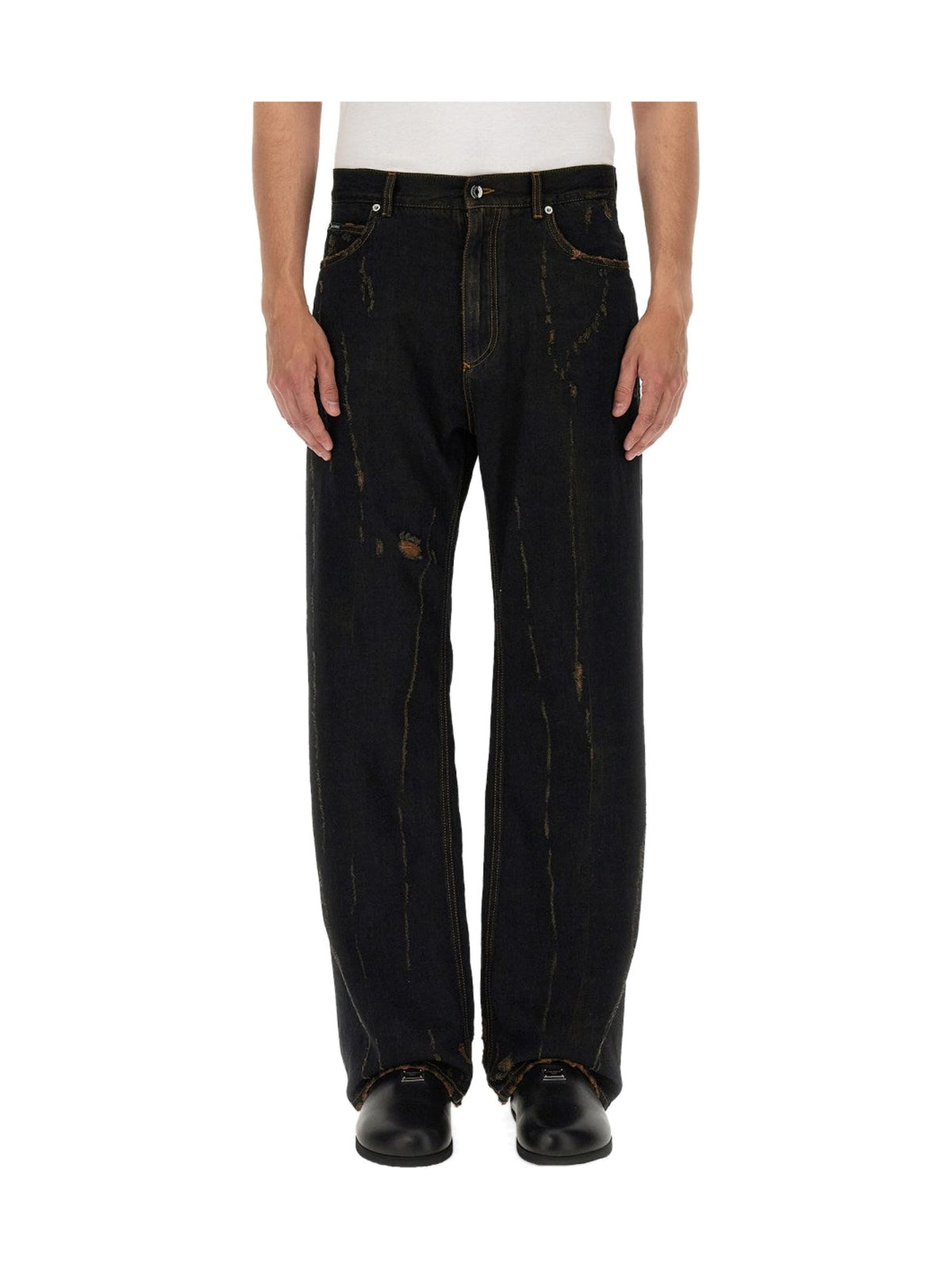 Dolce & Gabbana Overdyed Wide Jeans in Black