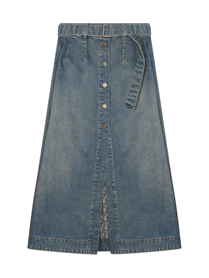 DIOR Belted Midi Denim Skirt