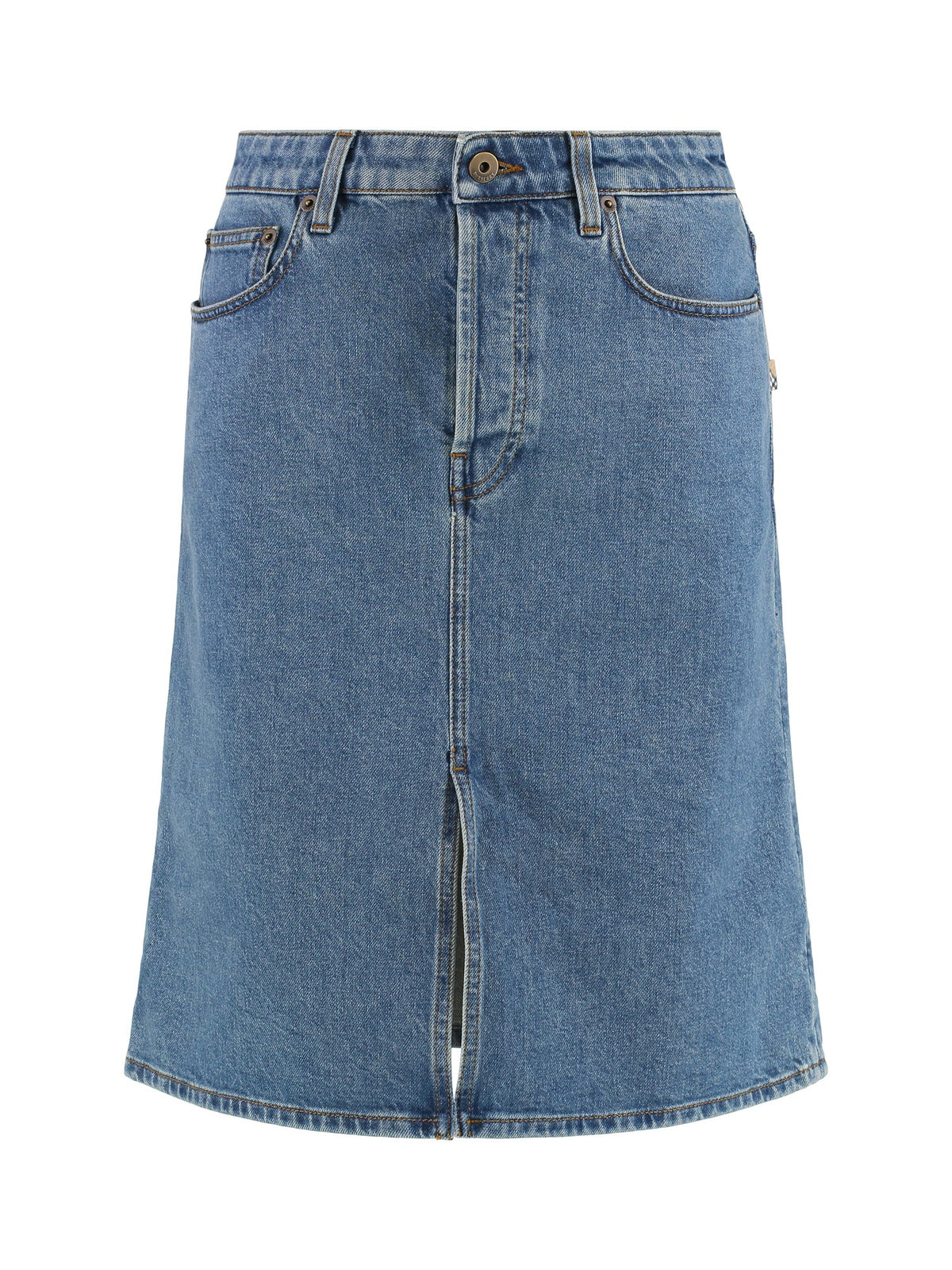 Burberry Denim Slit Skirt in Mid Blue