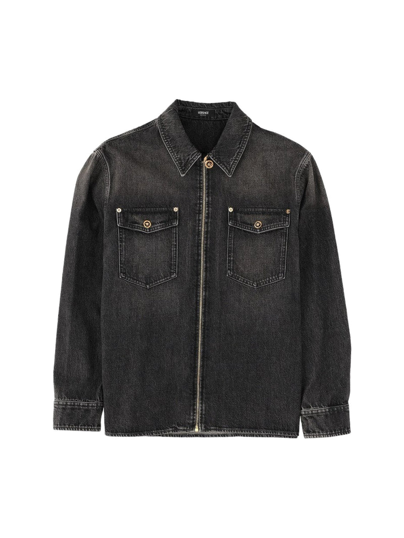 Versace Zip Denim Jacket in Washed Black