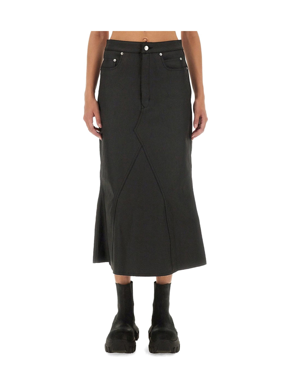 Rick Owens Paneled Denim Midi Skirt in Black