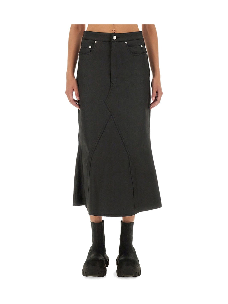 Rick Owens Paneled Denim Midi Skirt in Black