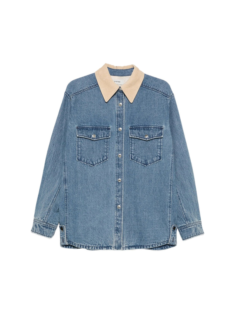System Denim Shirt Jacket with Contrast Collar