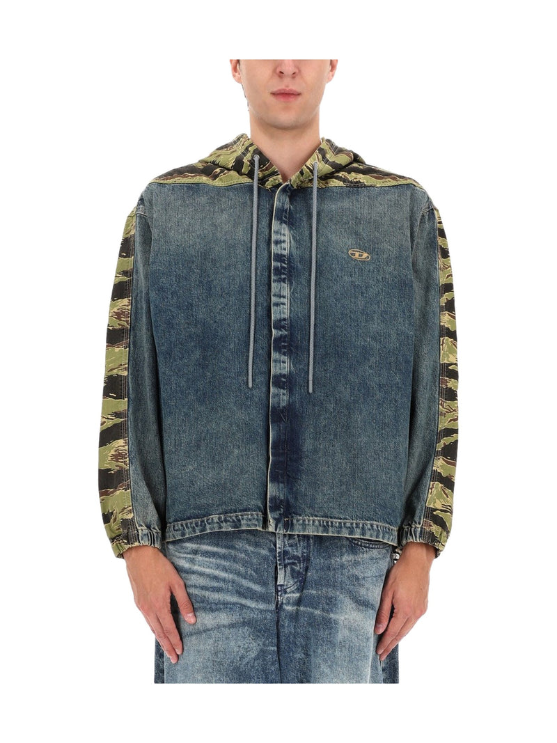 Diesel Hooded Denim Jacket with Camo Sleeves