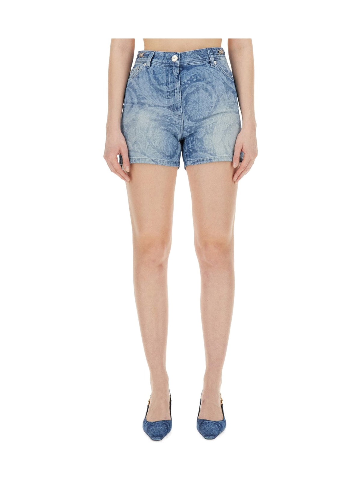 Versace Baroque-Print Denim Shorts