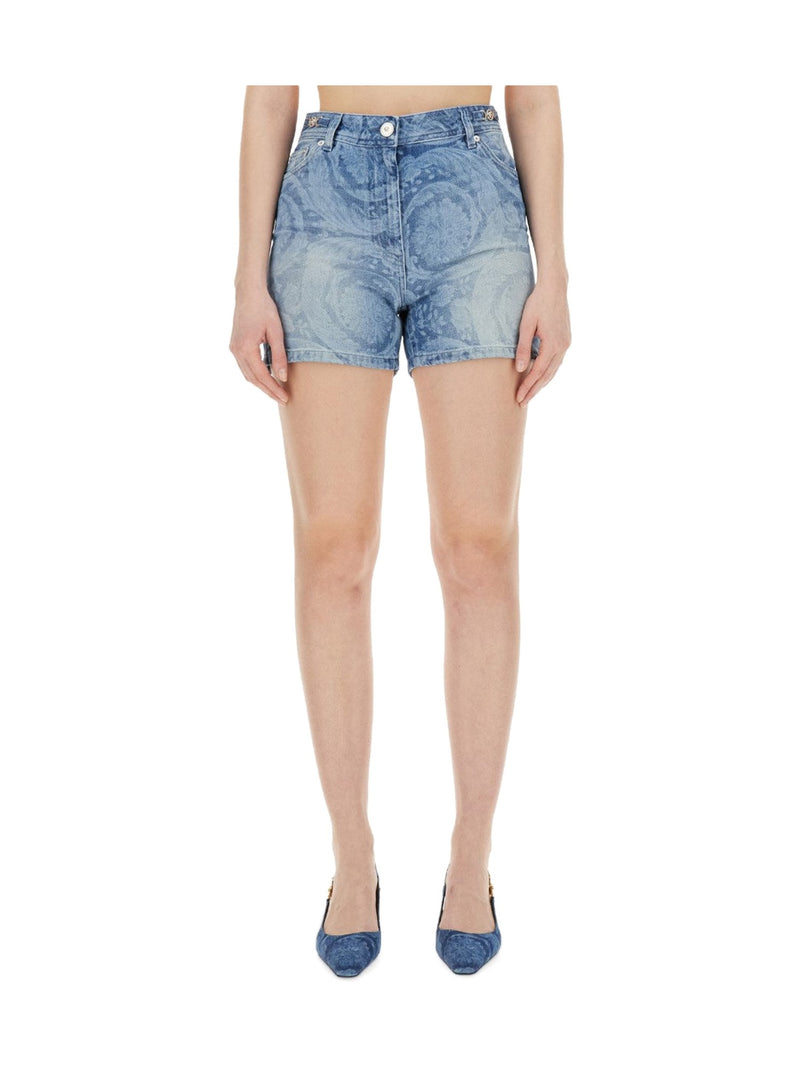 Versace Baroque-Print Denim Shorts