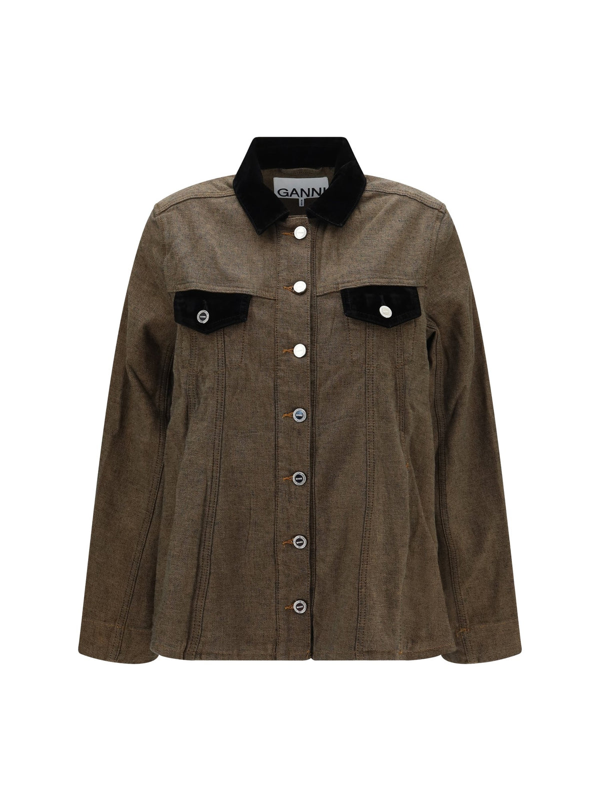 GANNI Neppy Denim Overshirt with Velvet Collar