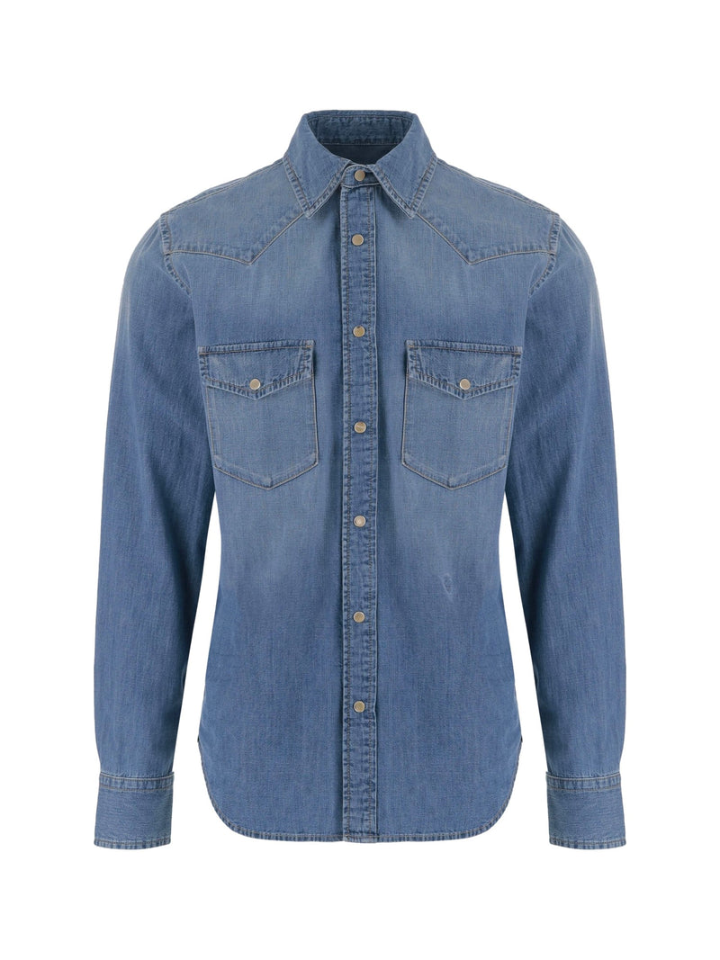 Jacob Cohën Western Denim Shirt in Mid Blue