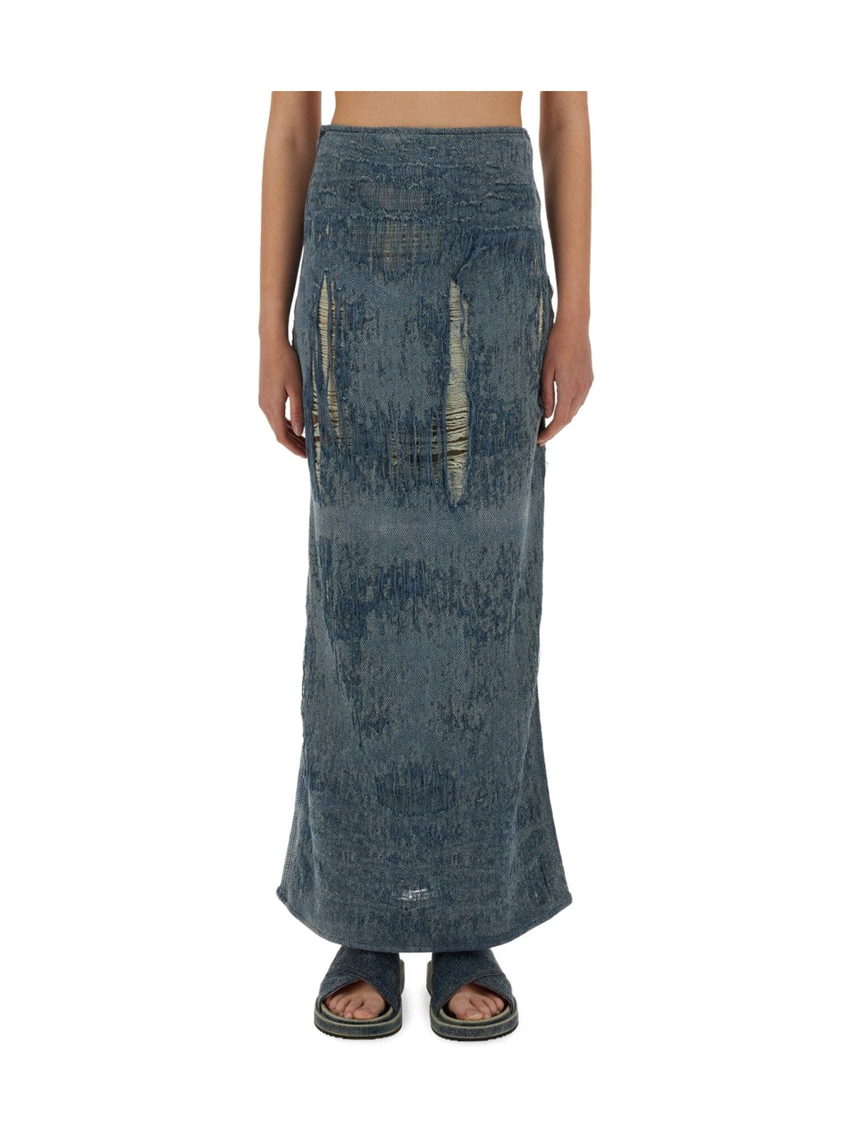 Diesel Long Distressed Denim Skirt