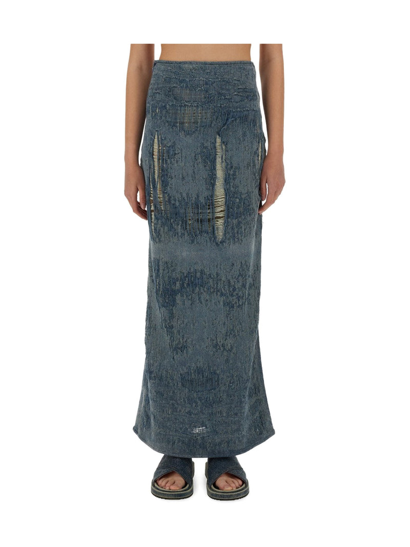 Diesel Long Distressed Denim Skirt