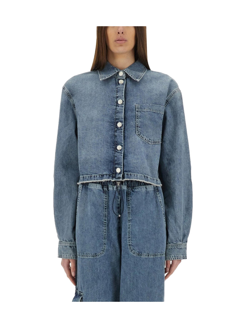 Moschino Cropped Denim Jacket in Mid Blue