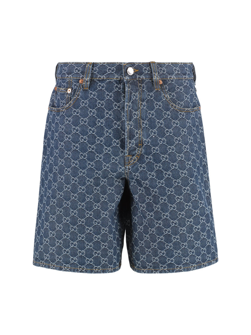 Gucci Jacquard Logo Denim Shorts