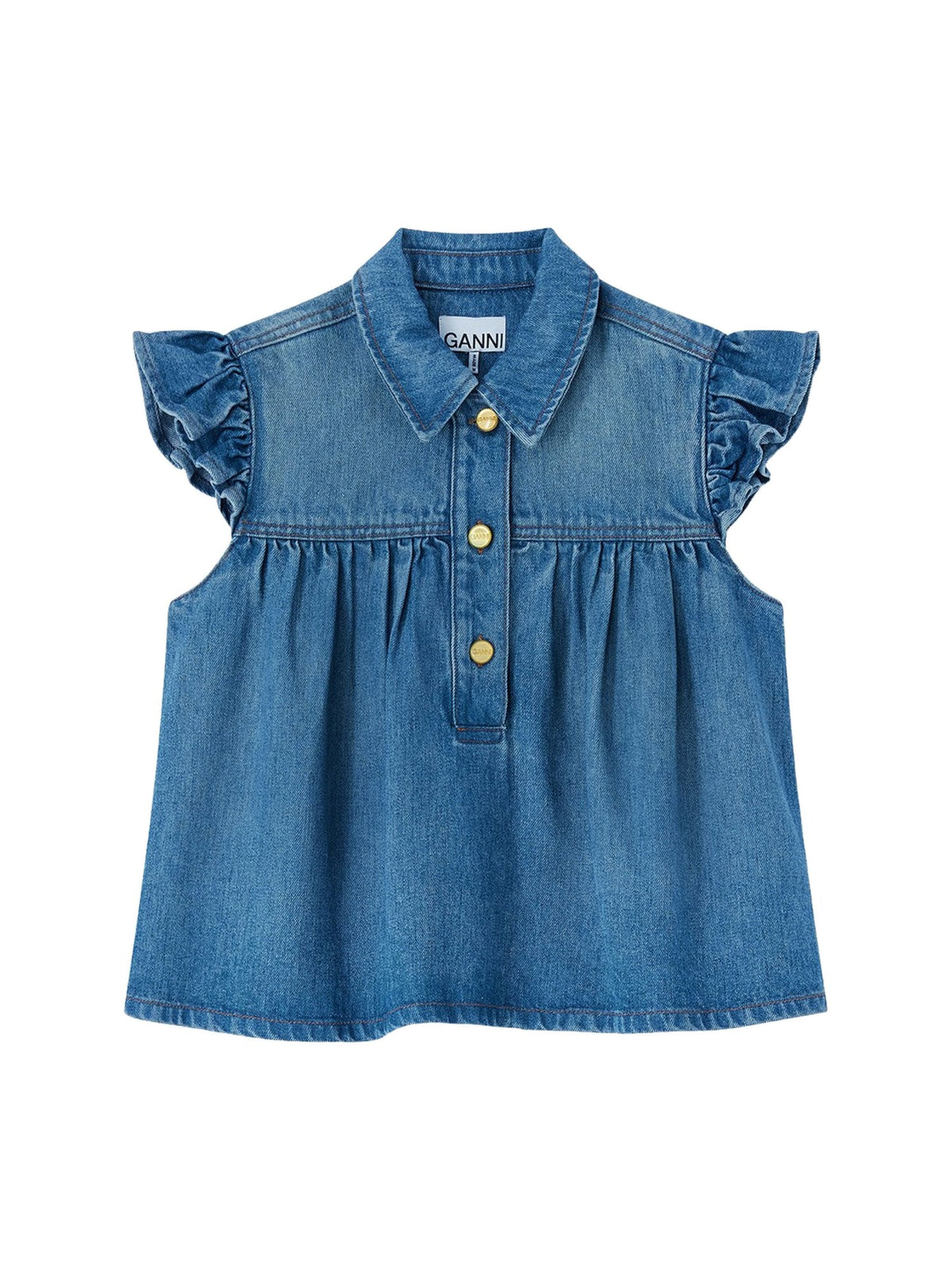 GANNI Sleeveless Denim Top With Collar
