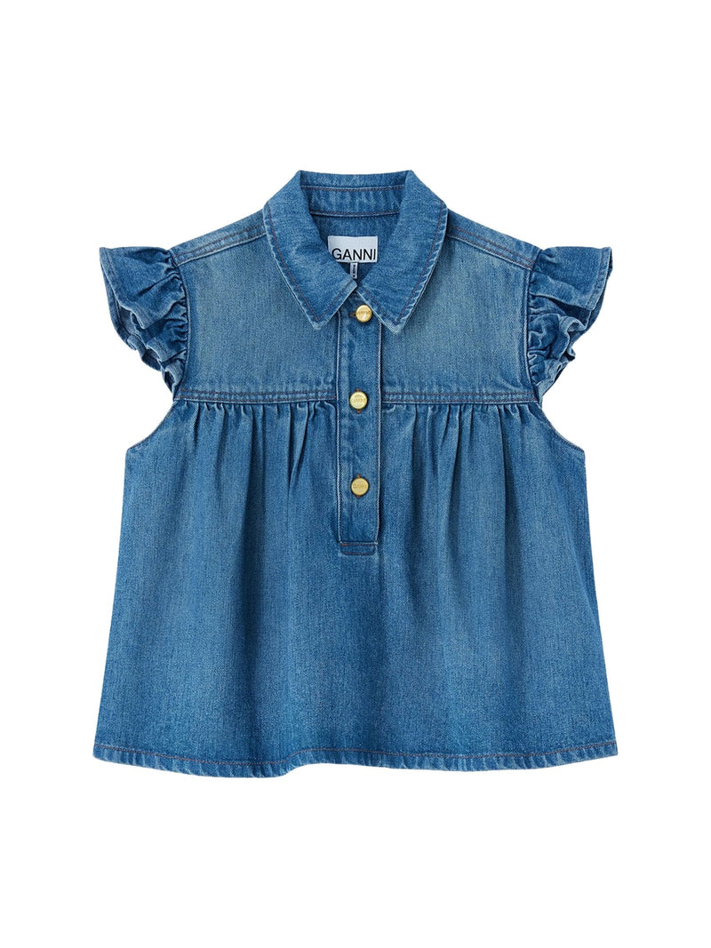 GANNI Sleeveless Denim Top With Collar