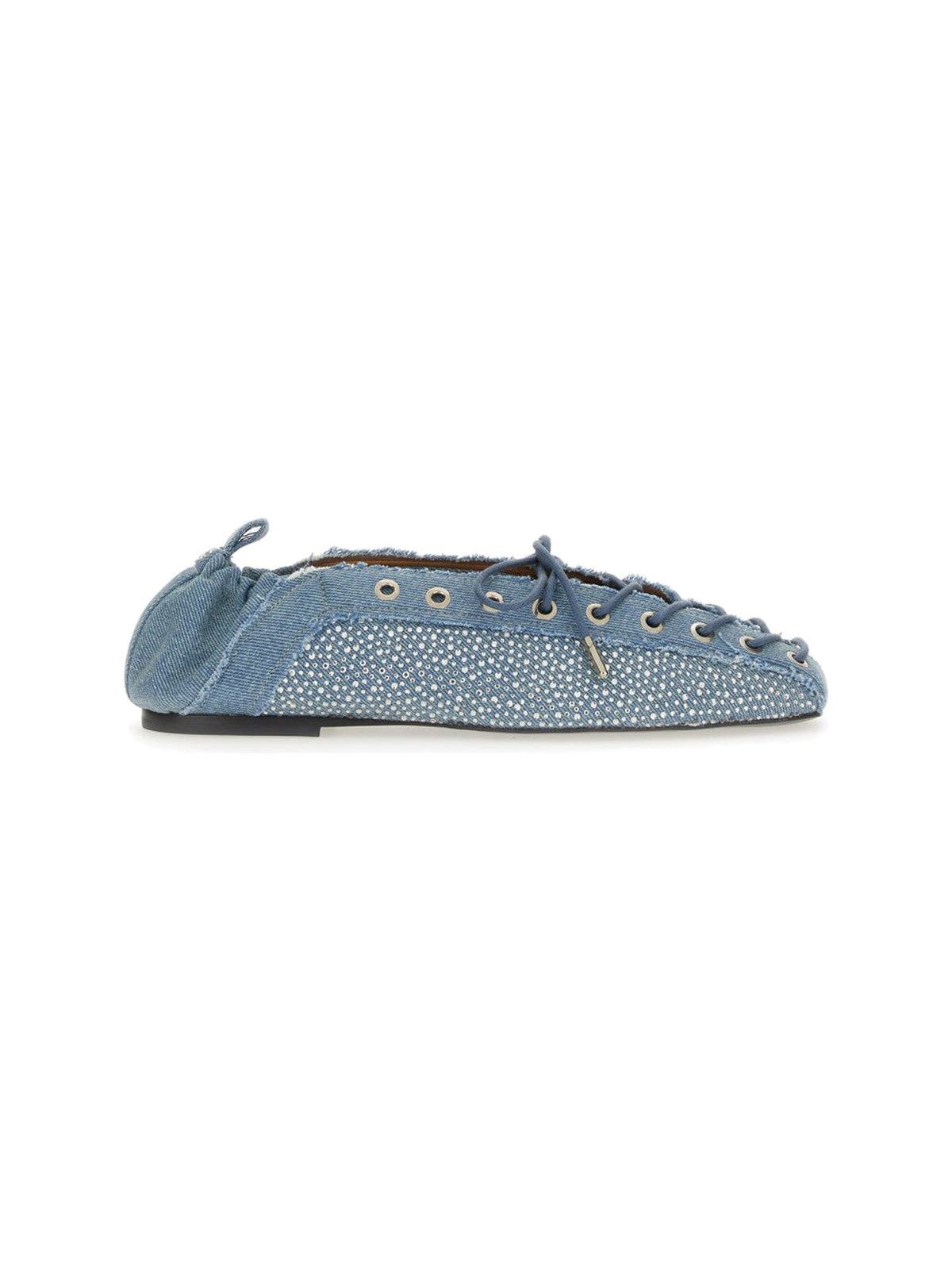 GANNI Lace-Up Ballerina in Denim