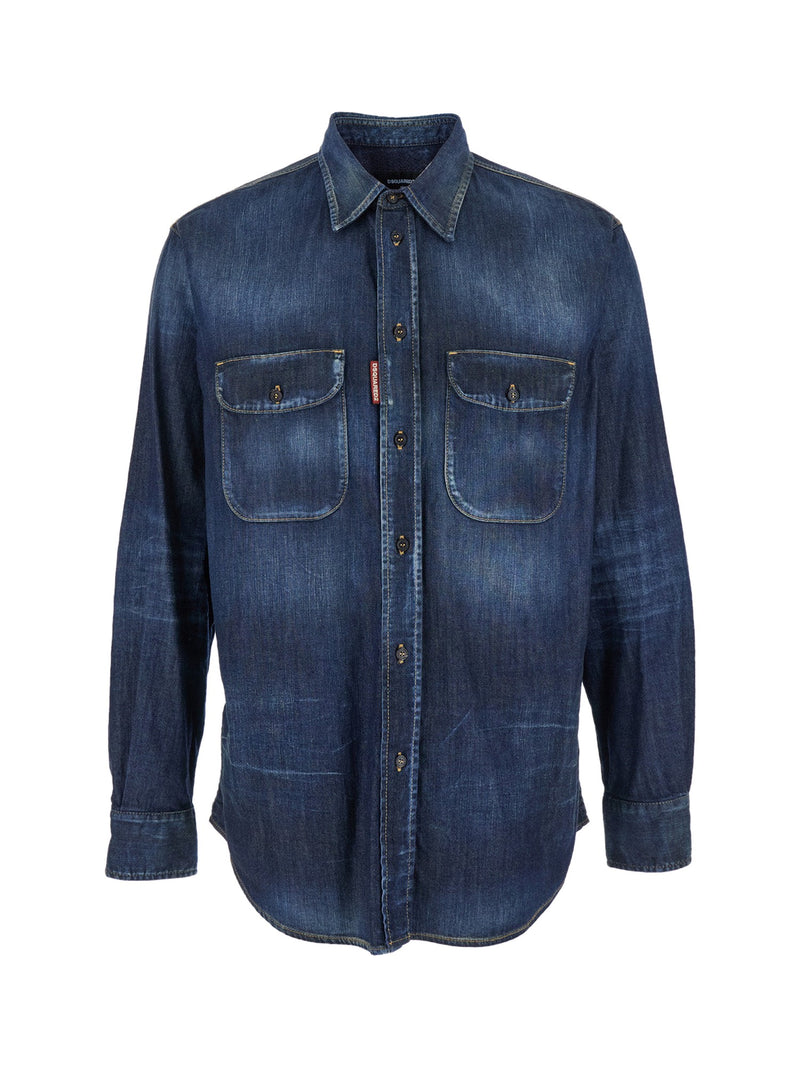 DSQUARED2 Blue Denim Shirt With Elbow Patches