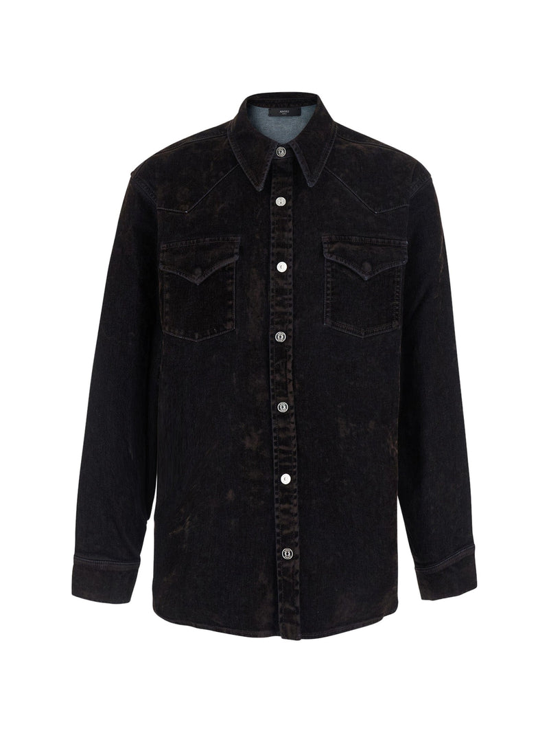 AMIRI Denim Shirt With Patches in Brown Cotton