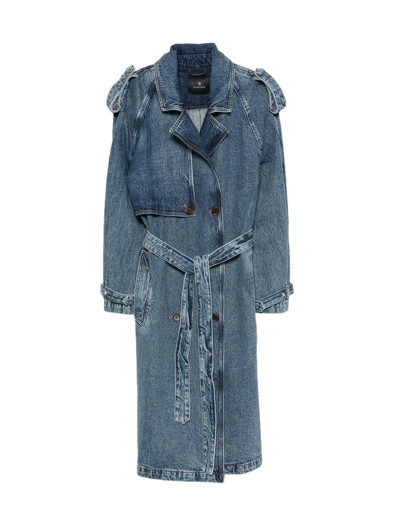 ANINE BING Trench Coat Cotton Denim Blue