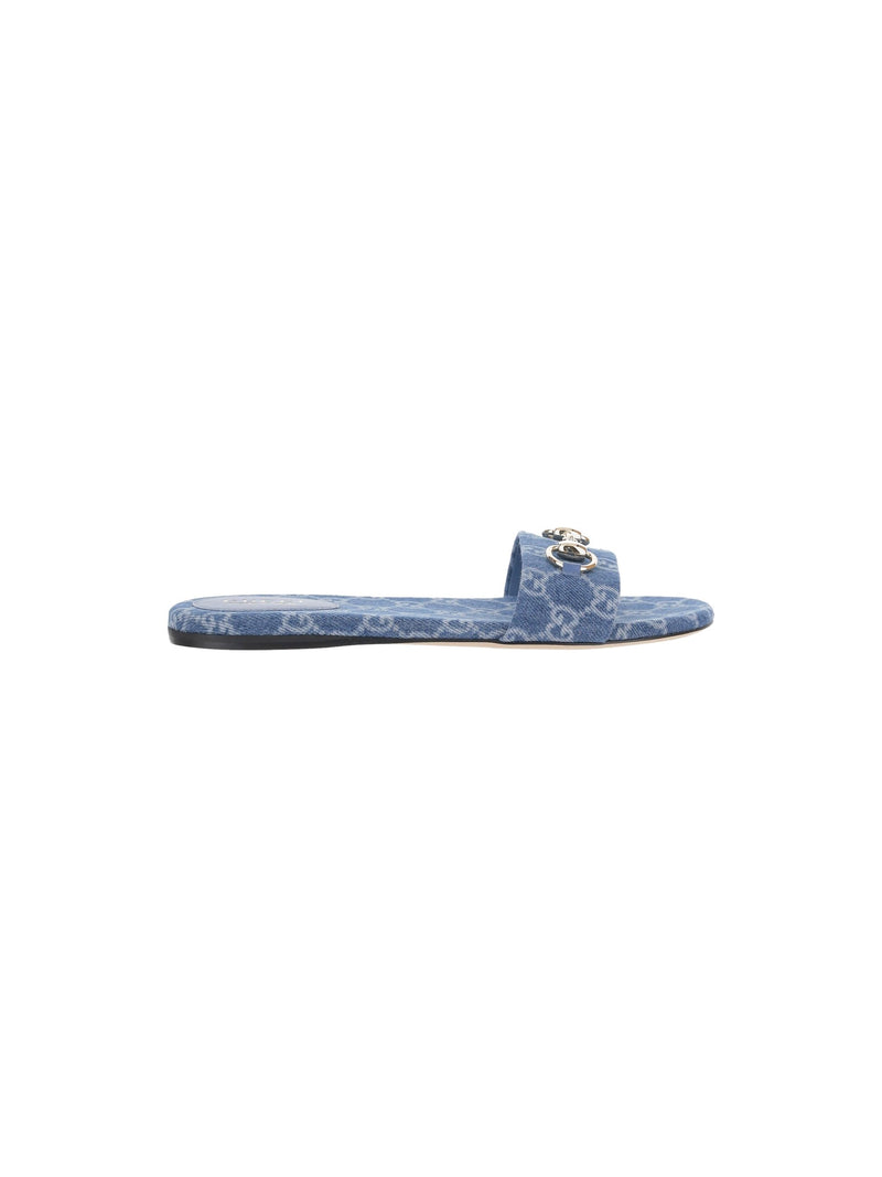 Gucci Denim Horsebit Slider Sandals