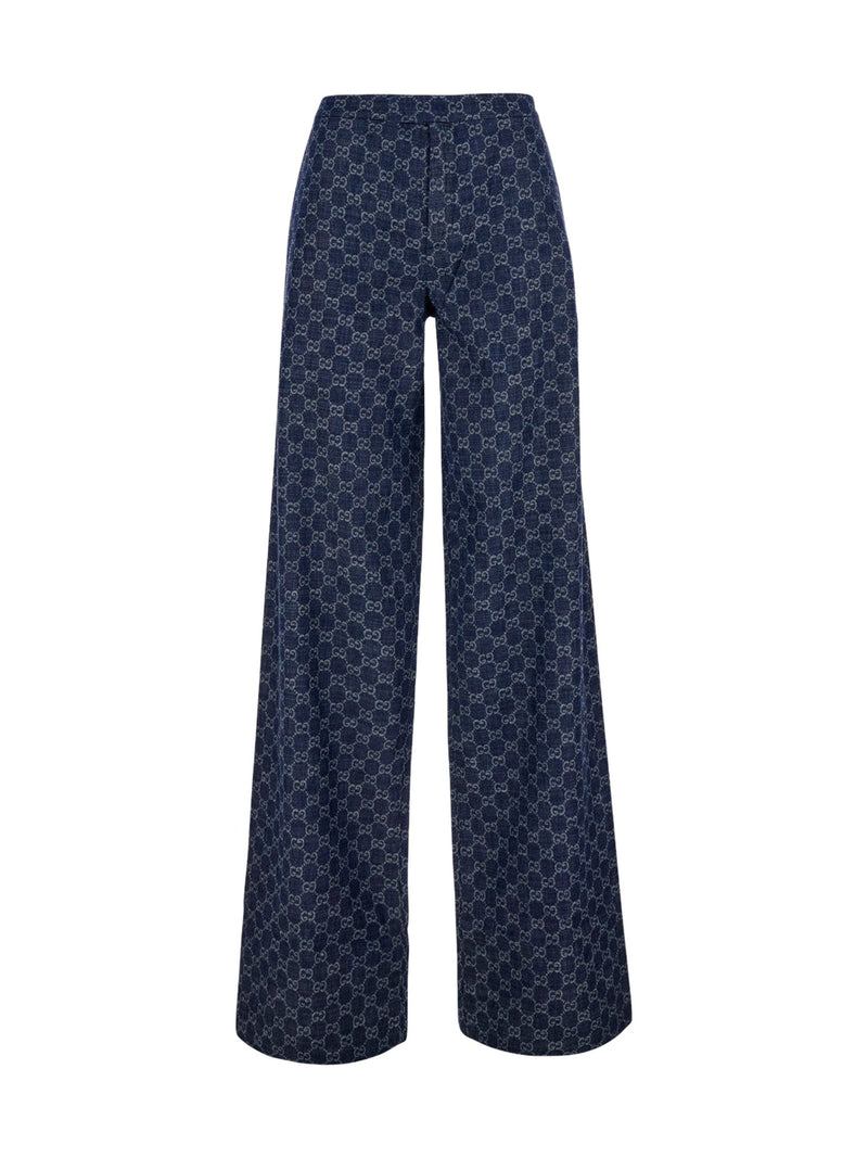 Gucci Chambray Denim Trousers With GG Print
