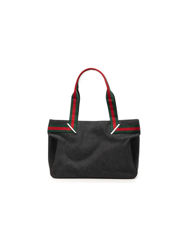 Gucci Tote Bag Denim Web Black (Pre-Owned)