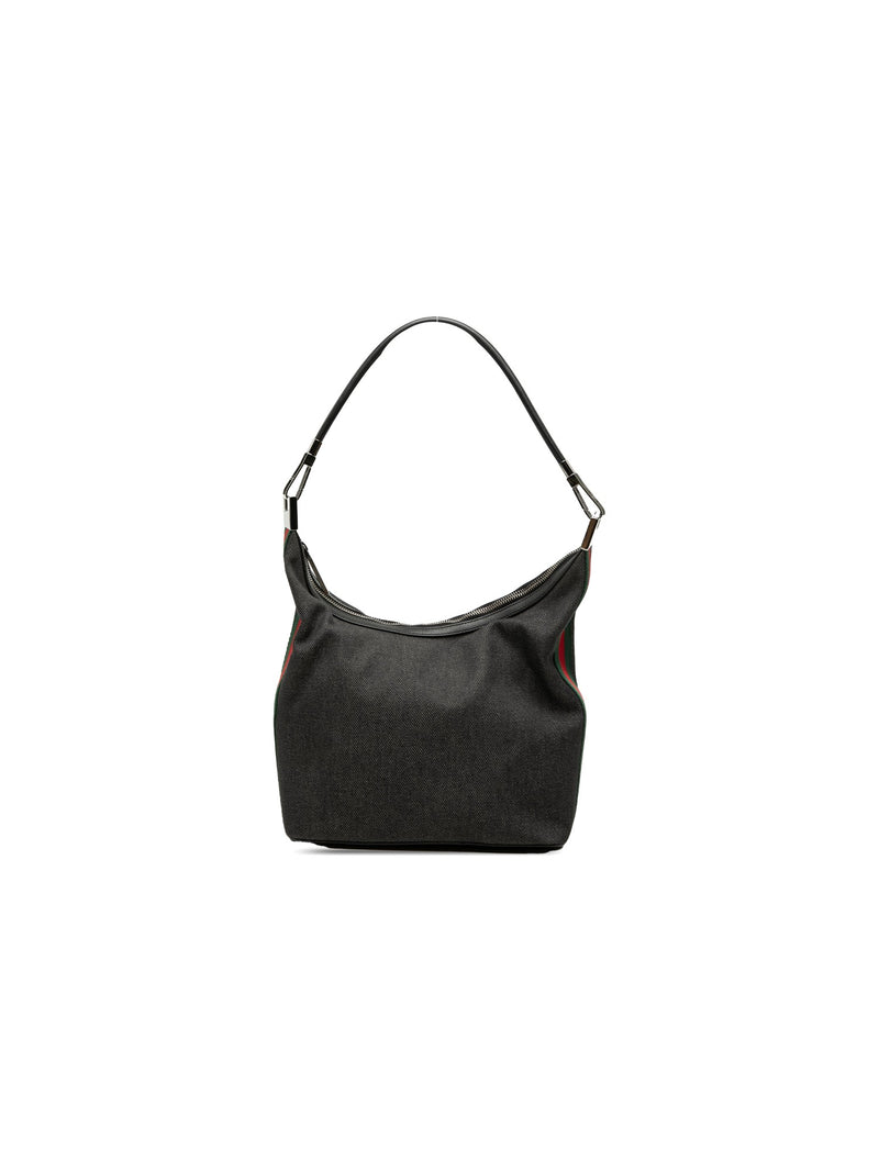 Gucci Shoulder Bag Denim Web Grey (Pre-Owned)