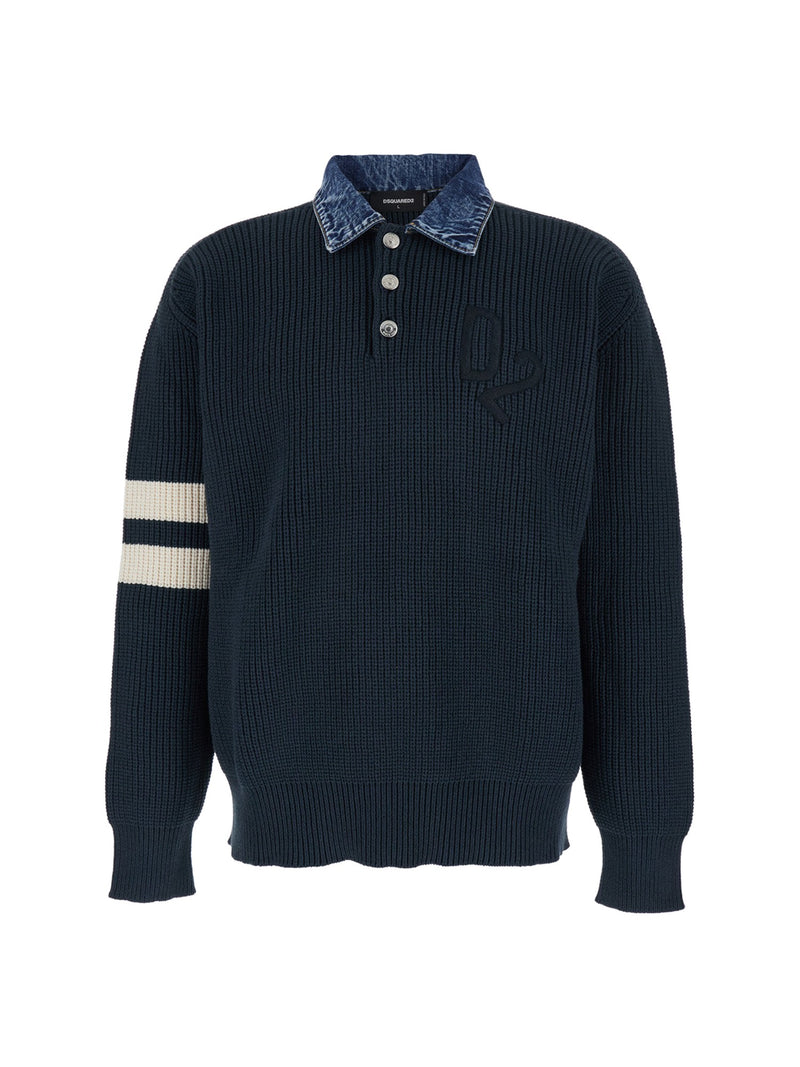DSQUARED2 Sweater With Denim Collar, Blue